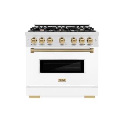 Front. ZLINE - 36 in. Wide 6 Burner 5.2 cu. ft. Autograph Classic Dual Fuel Freestanding Range with White and Bronze Accents - White.