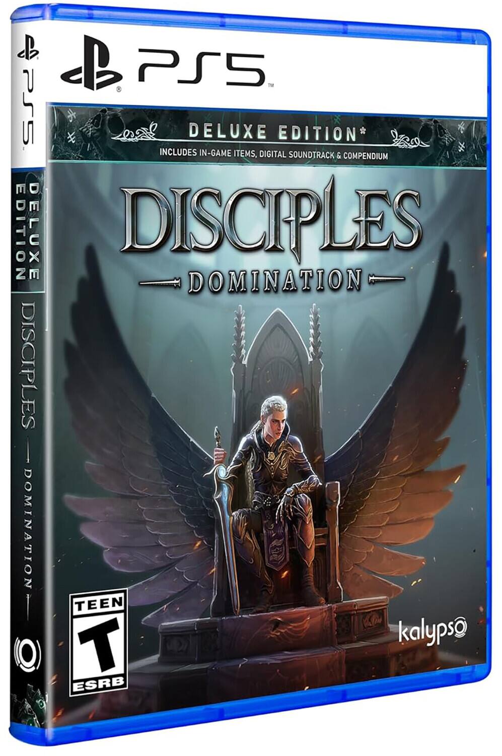 PS5 DELUXE EDITION INCLUDES IN-GAME ITEMS, DIGITAL SOUNDTRACK & COMPENDIUM  
DISCIPLES DOMINATION  
TEEN  
kalypso  
ESRB