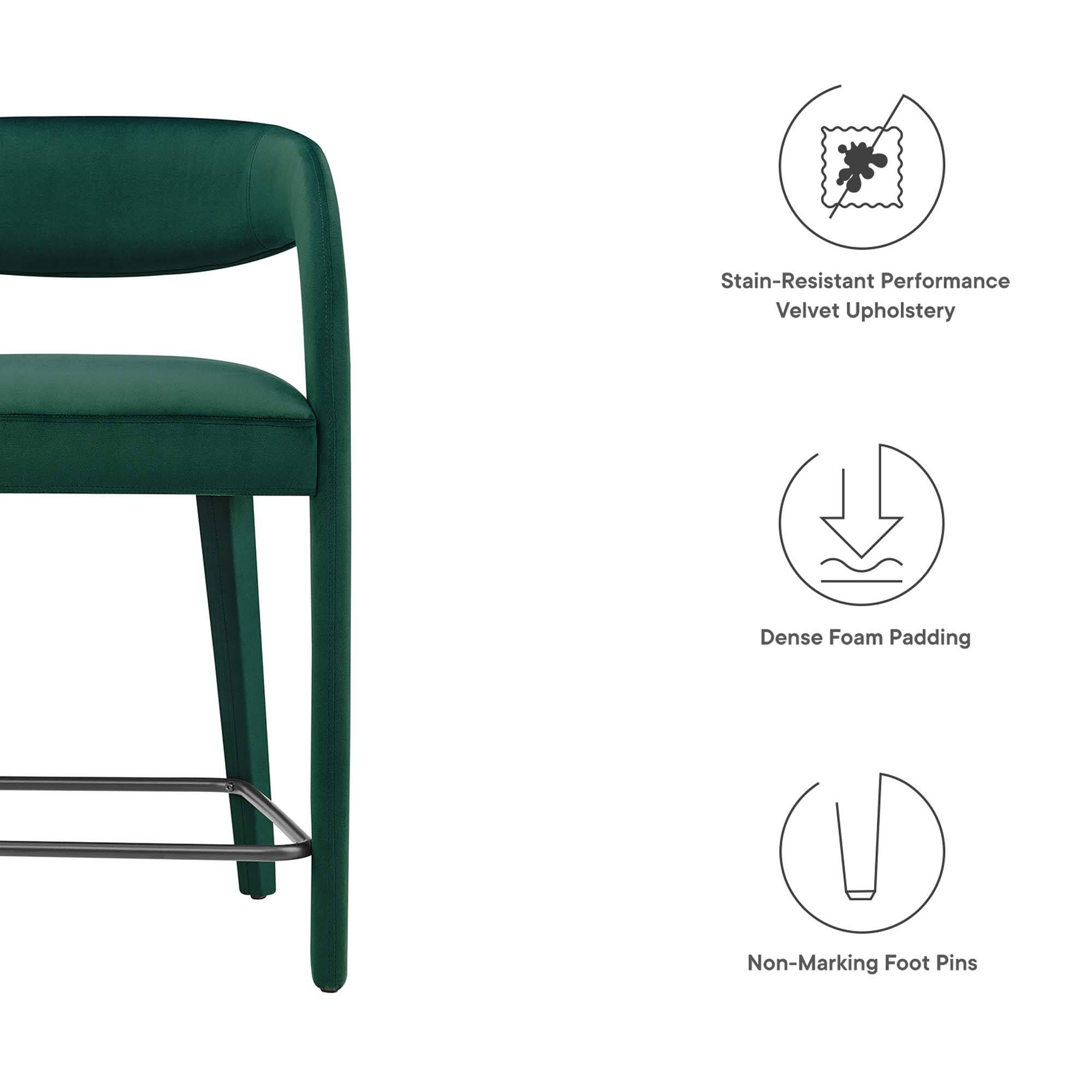- Stain-Resistant Performance Velvet Upholstery
- Dense Foam Padding
- Non-Marking Foot Pins