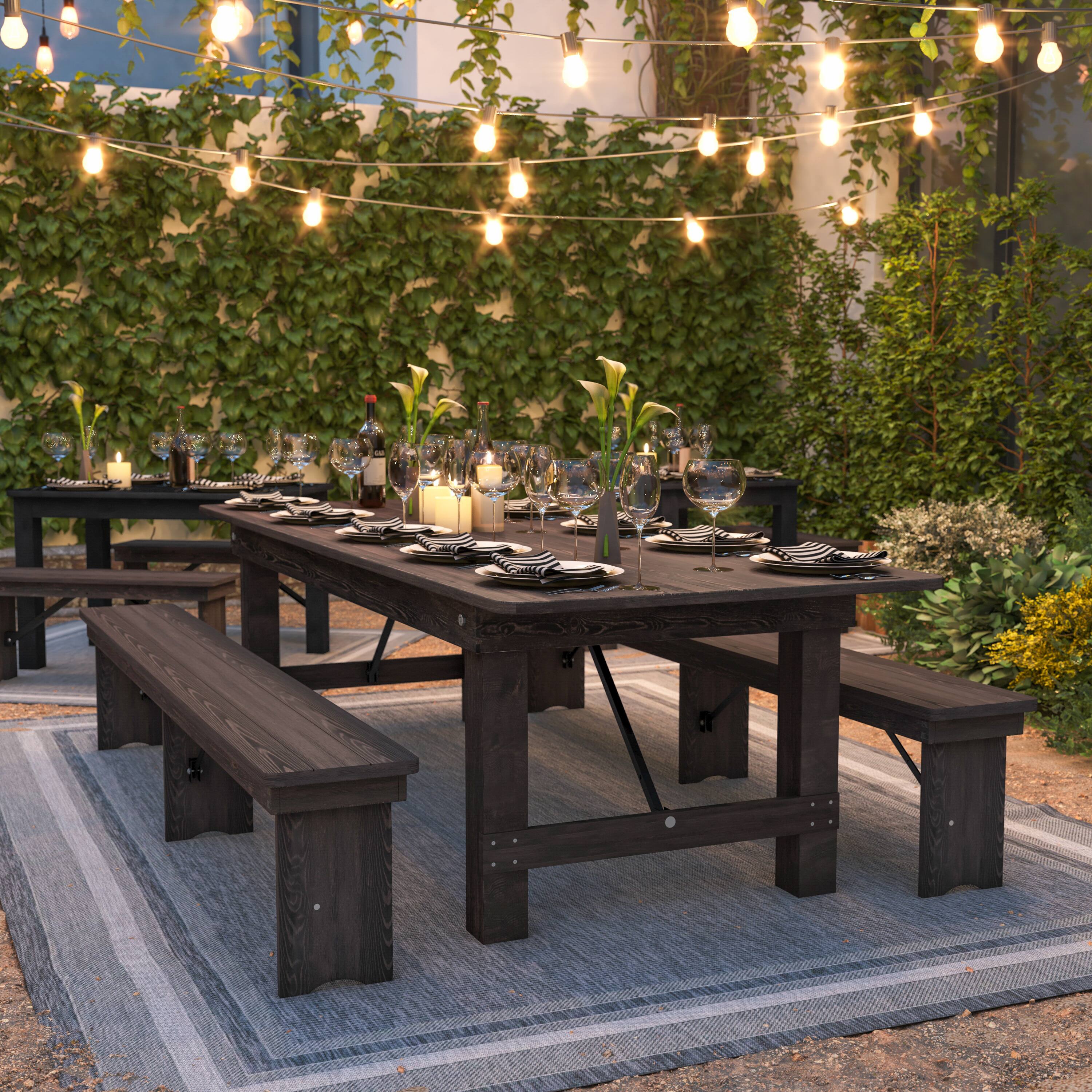 Alt View 4. Flash Furniture - HERCULES 9' x 40" Rectangular Antique Rustic Mahogany Solid Pine Folding Farm Table - Brown.