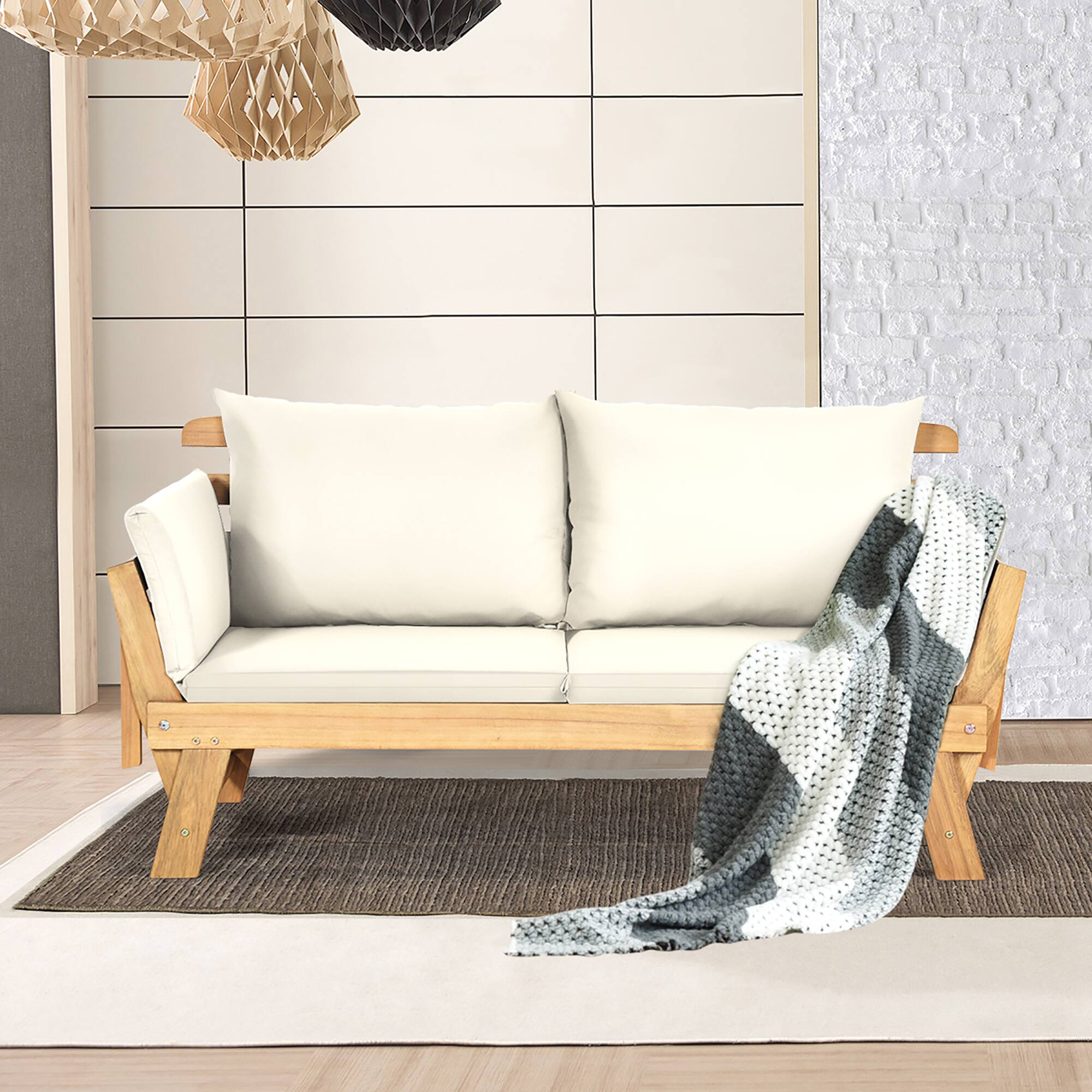 Alt View 3. Costway - Costway Patio Convertible Sofa Daybed Solid Wood Adjustable Furni Thick Cushion - White.