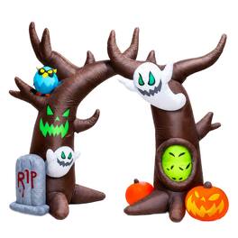 G128 - 8FT Halloween Inflatable Haunted Tree with Ghosts, Pumpkin & Owl - Brown, Green, White, Orange, Blue