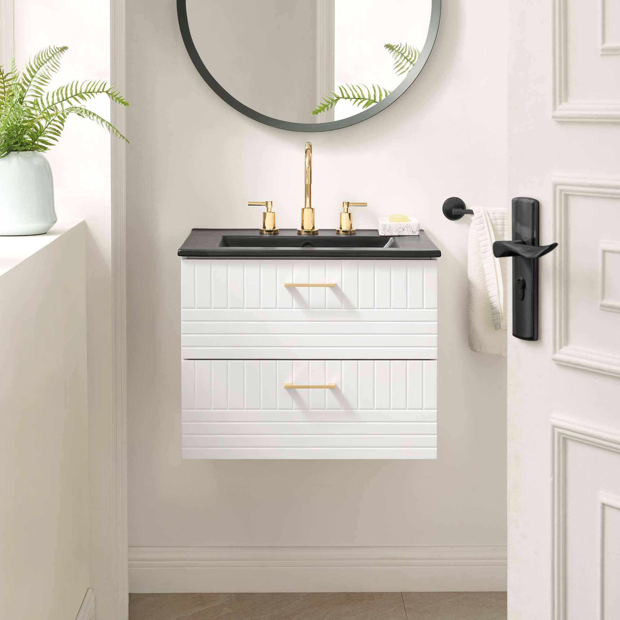 Front. Modway - Daybreak Wall-Mount Bathroom Vanity Basin Included by Modway - White Black.