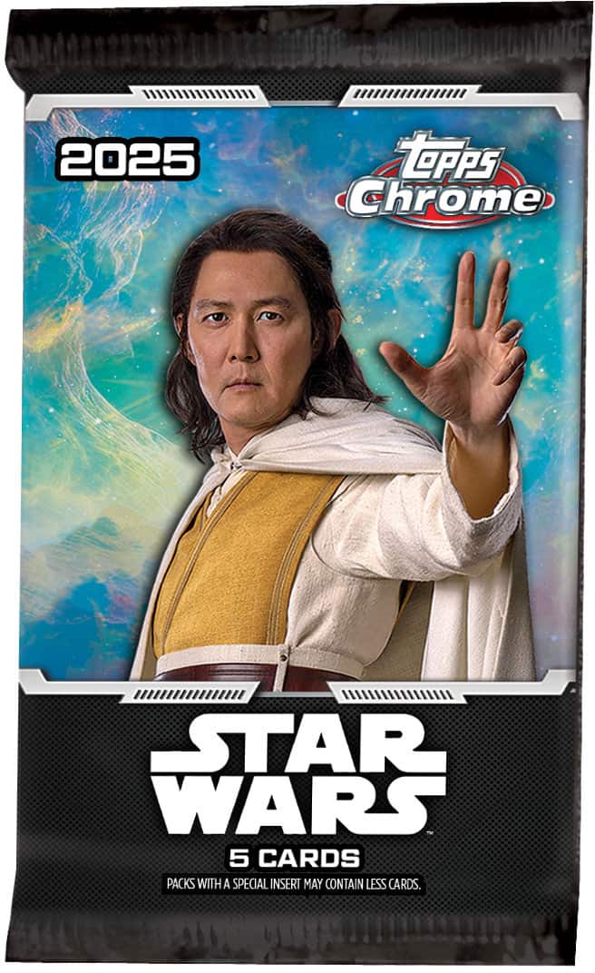 2025
Topps Chrome
STAR WARS
5 CARDS PACKS WITH A SPECIAL INSERT
PACKS MAY CONTAIN LESS CARDS.