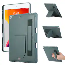 Dteck - Shockproof Case for Apple iPad (9th Generation) 10.2" 2021 with Hand Strap Kickstand, PU Leather TPU Protective Cover - Darkgreen