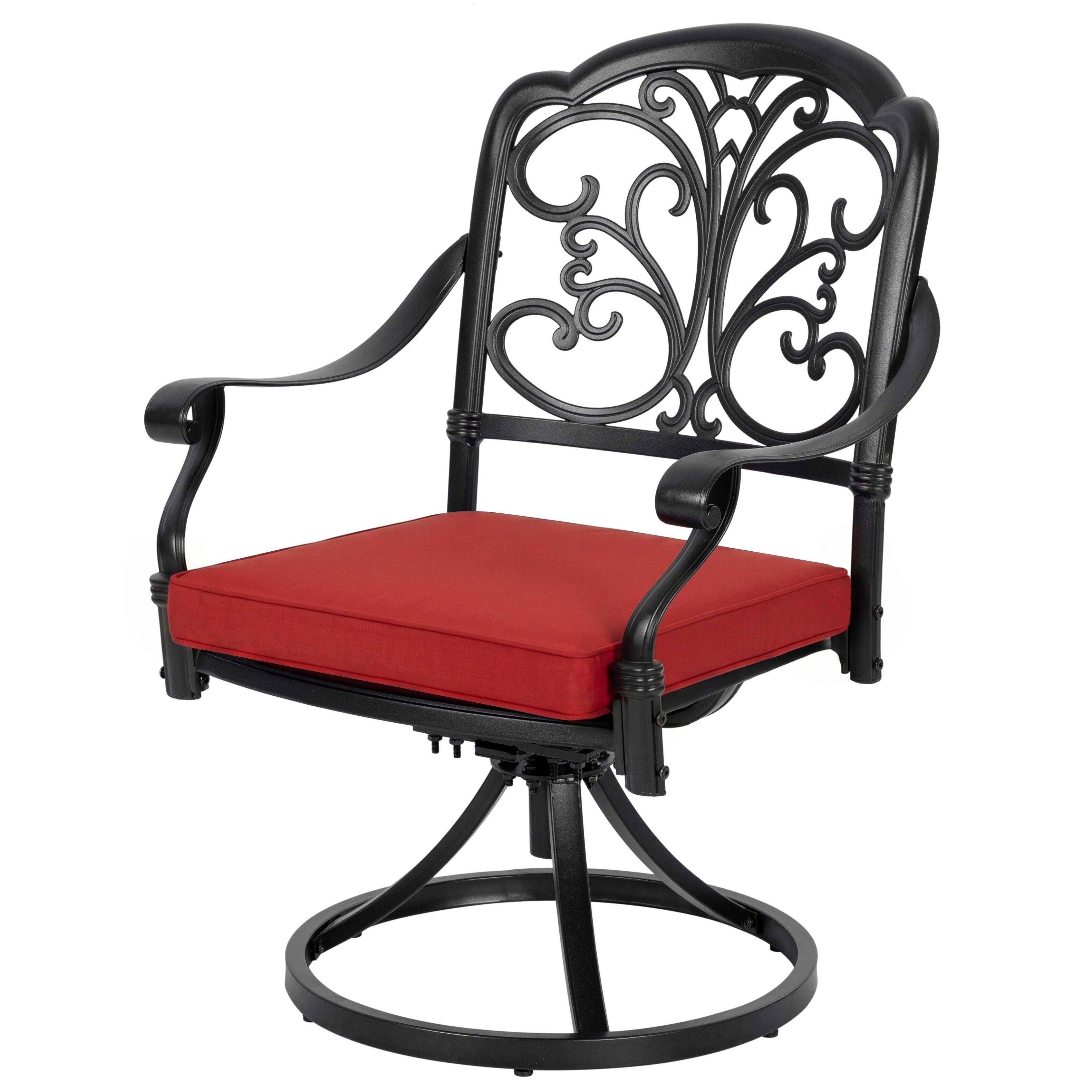 Alt View 5. Nuu Garden - 2-Piece Patio Dining Chairs with Cushions, Cast Aluminum Frame, Swivel Base - Black and Red.