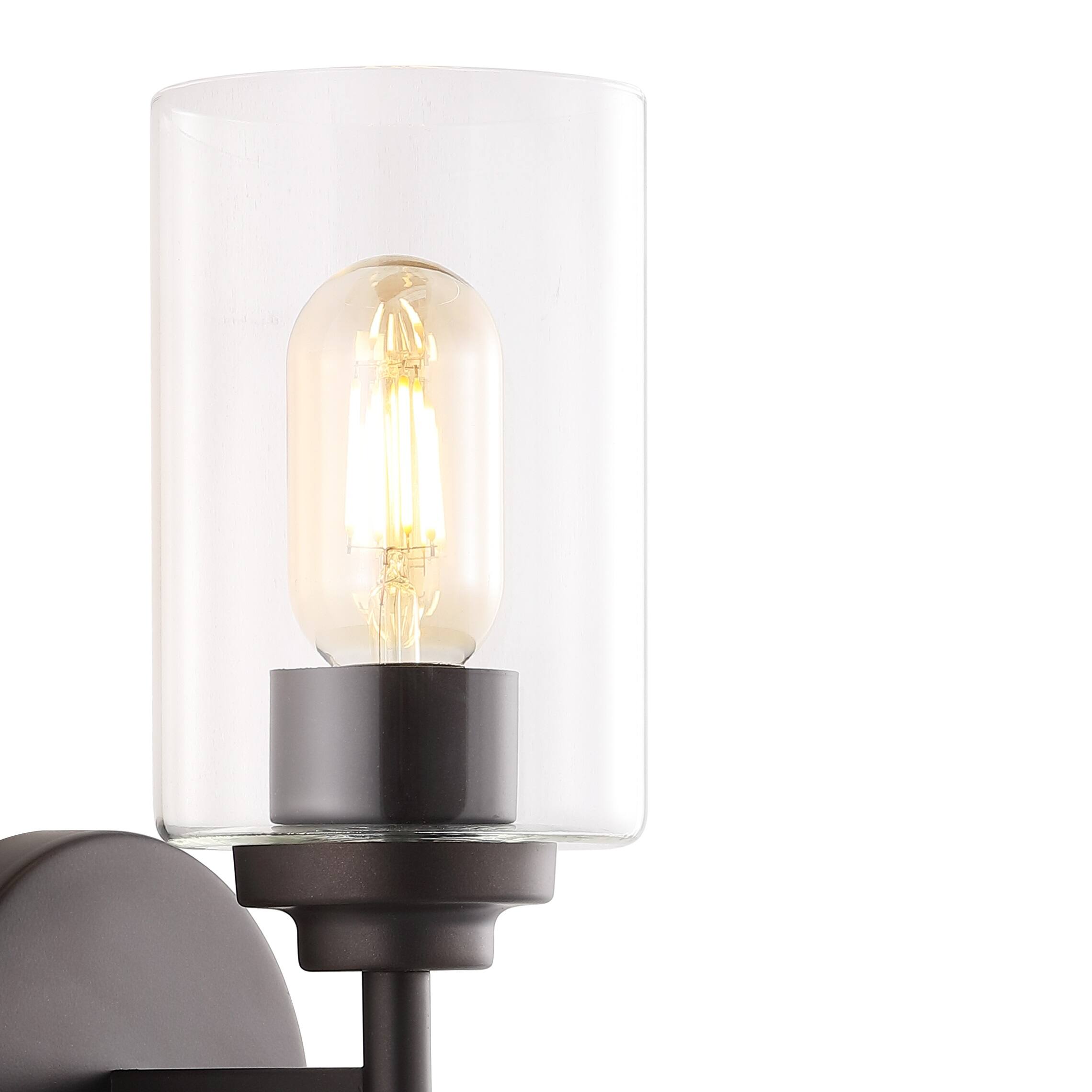 Alt View 3. Jonathan Y - Giles 16" 2-Light Farmhouse Industrial Iron Cylinder LED Sconce, Oil Rubbed Bronze/Clear - Oil Rubbed Bronze.