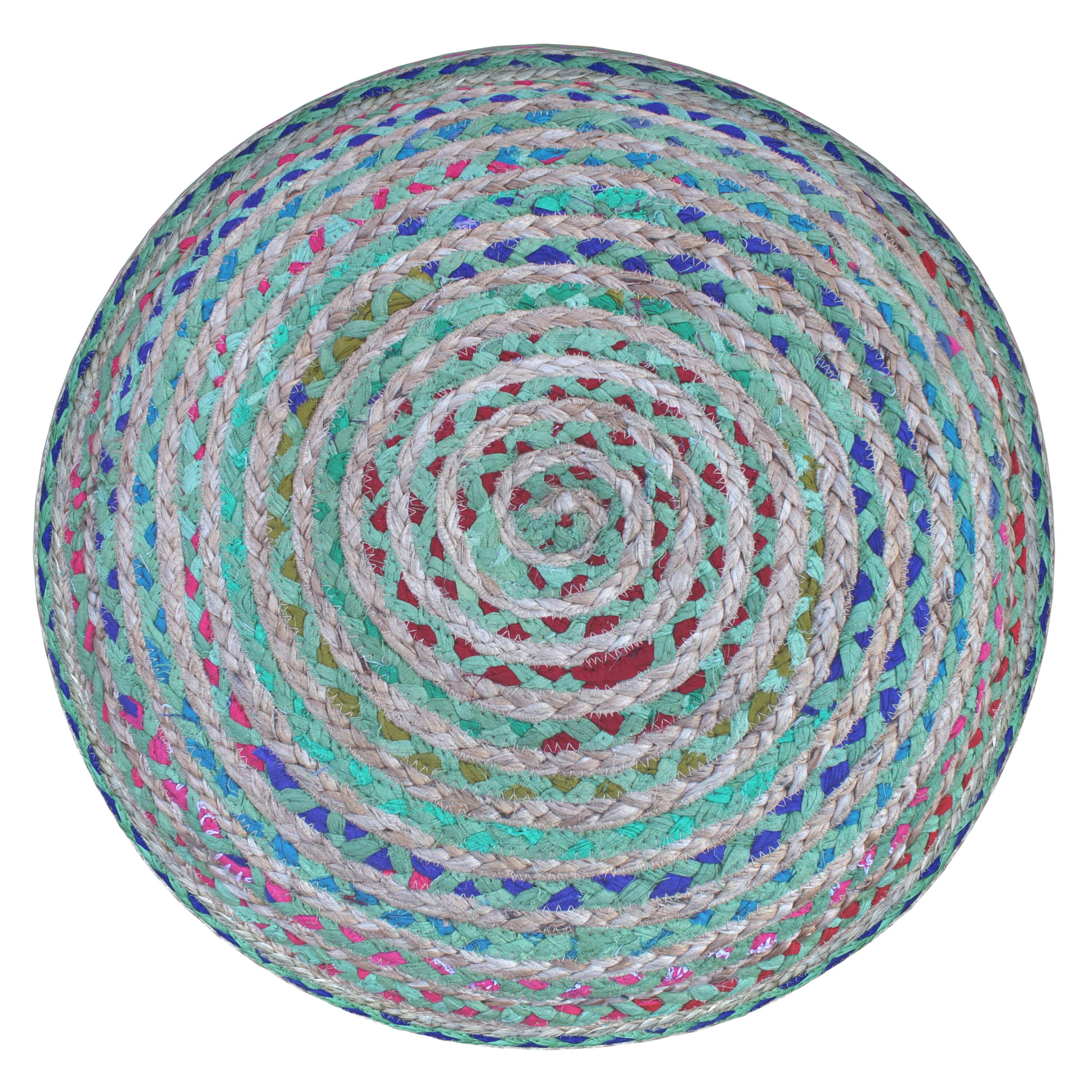Alt View 4. Simpli Home - Simpli Home Margo 20 inch Wide Round Pouf in Green Handwoven Jute and Cotton - Green.
