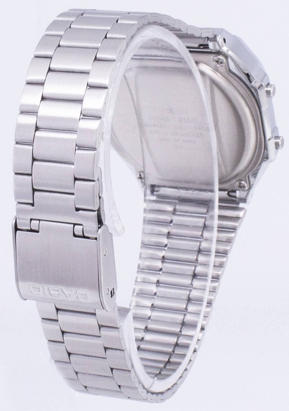 Back. Casio - Digital Alarm Chrono Stainless Steel A168WA-1WDF A168WA-1W Unisex Watch - Silver.