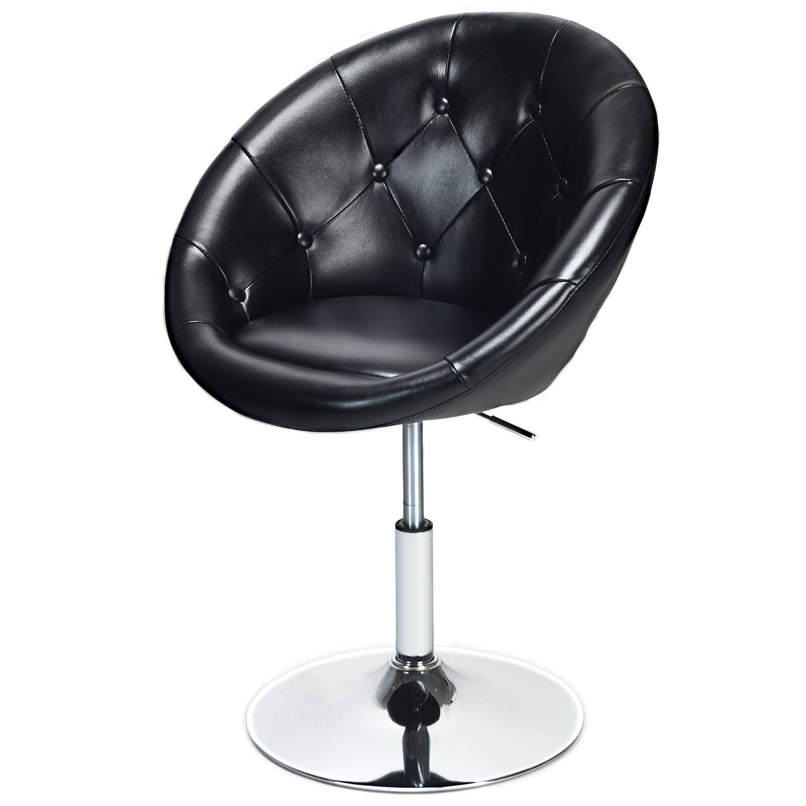 Left. WELLFOR - 1 Piece Modern Adjustable Swivel Round PU Leather Chair - Black.