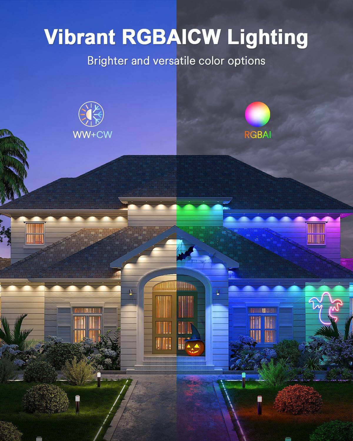 Vibrant RGBAICW Lighting  
Brighter and versatile color options  
WW+CW  
RGBAI