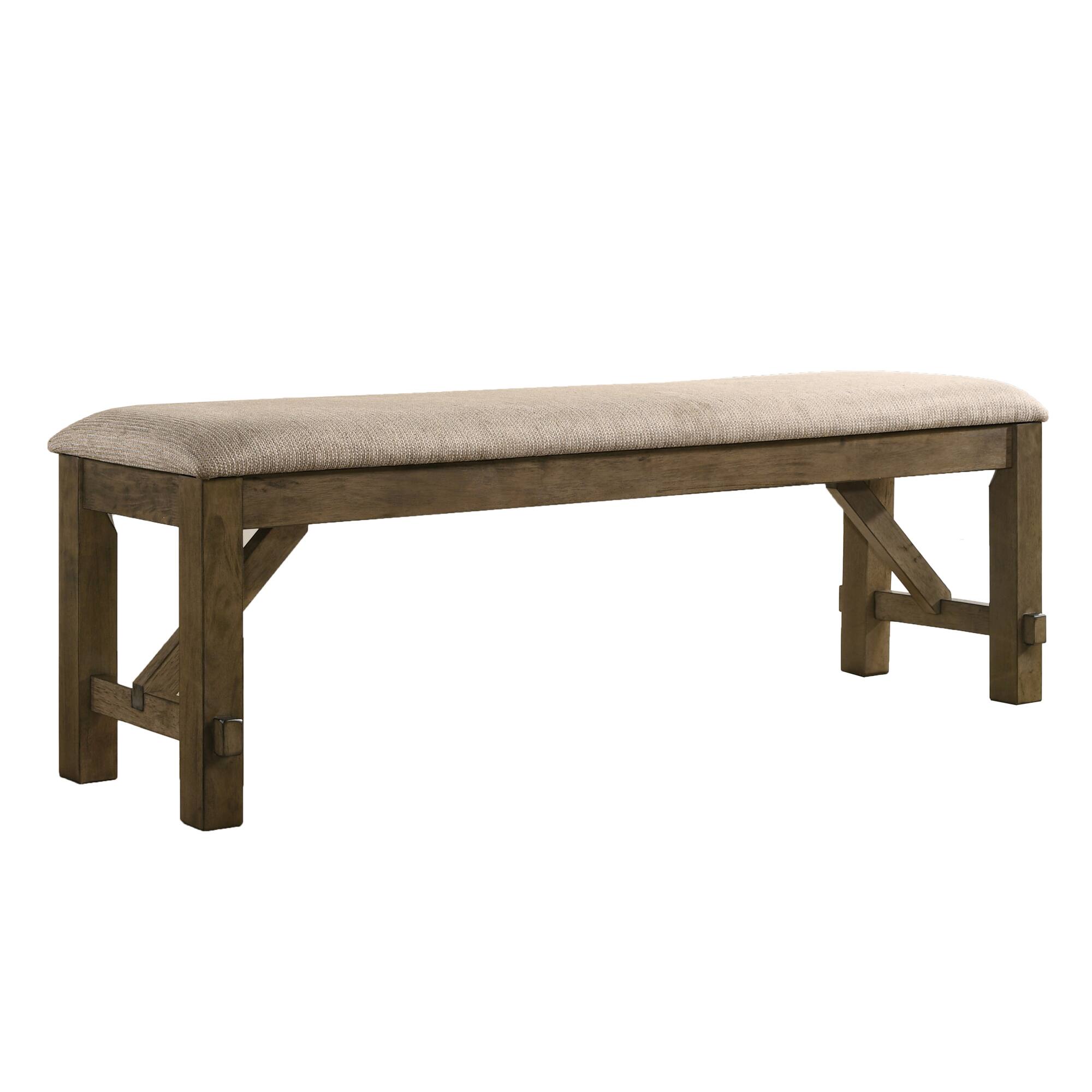 Alt View 1. GOODSILO - Farmhouse Style Fabric Upholstered Dining Bench with Solid Wood Legs for Kitchen and Entryway Seating - Brown.