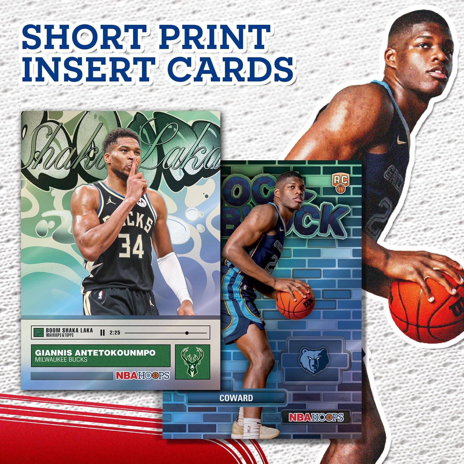 SHORT PRINT INSERT CARDS  
Ck Sakn RC OC CKS B CK 34 C 2 W BOOM SHAKA LAKA 2:25 AROOPS TOPPS GAT T GIANNIS ANTETOKOUNMPO MILWAUKEE BUCKS NBAHOOPS PS COWARD NBAHOOPS