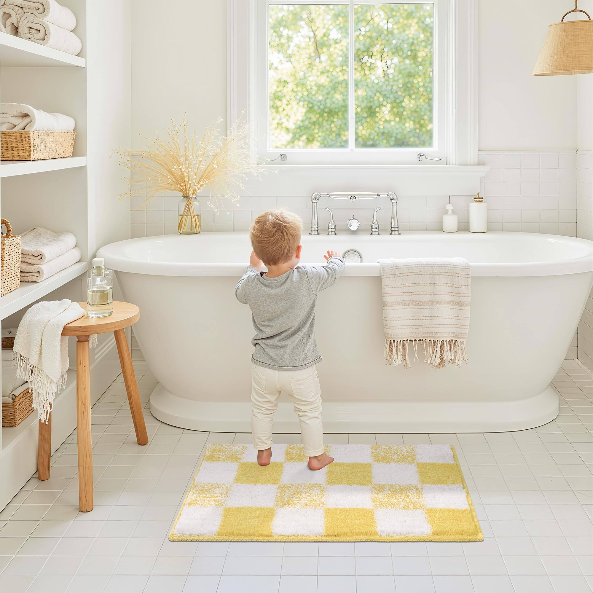 Alt View 7. Paradigms Interiors - Checkered Bathroom Rugs 24 X 16 Non-slip Bath Mats For Plush Shag Absorbent Microfiber Ultra Soft Mat Cute Washable Rug - Grey-1'8" x 2'8" (Rectangular).