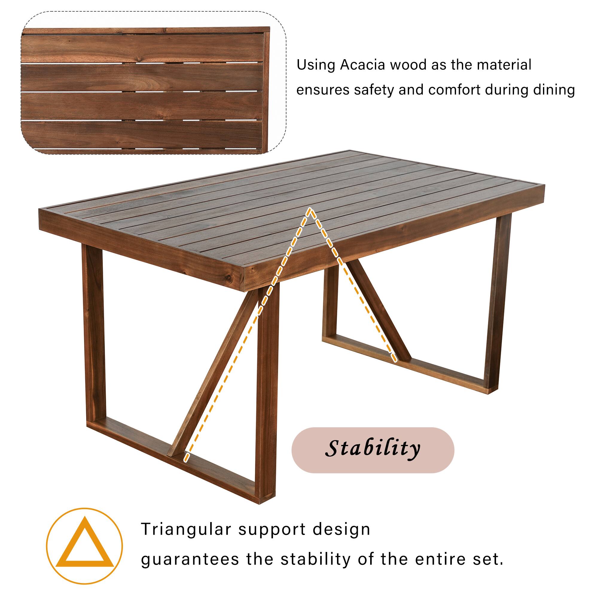 Using Acacia wood as the material ensures safety and comfort during dining. Stability: Triangular support design guarantees the stability of the entire set.