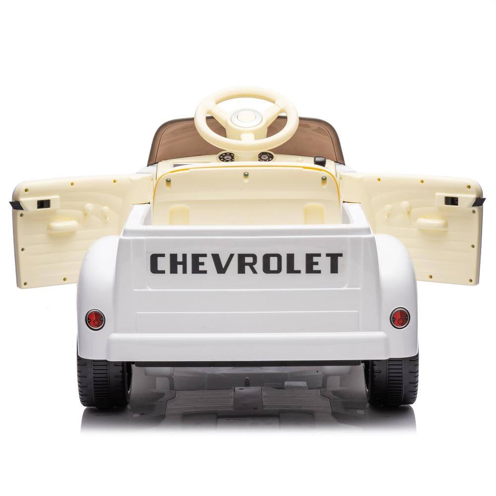 Alt View 1. BreeBe - 12V Kids Ride-On Chevrolet 3100 Pickup Truck with Parents Control, 3 Speeds, LED, Bluetooth, USB, Vintage, Age 3+ - White.