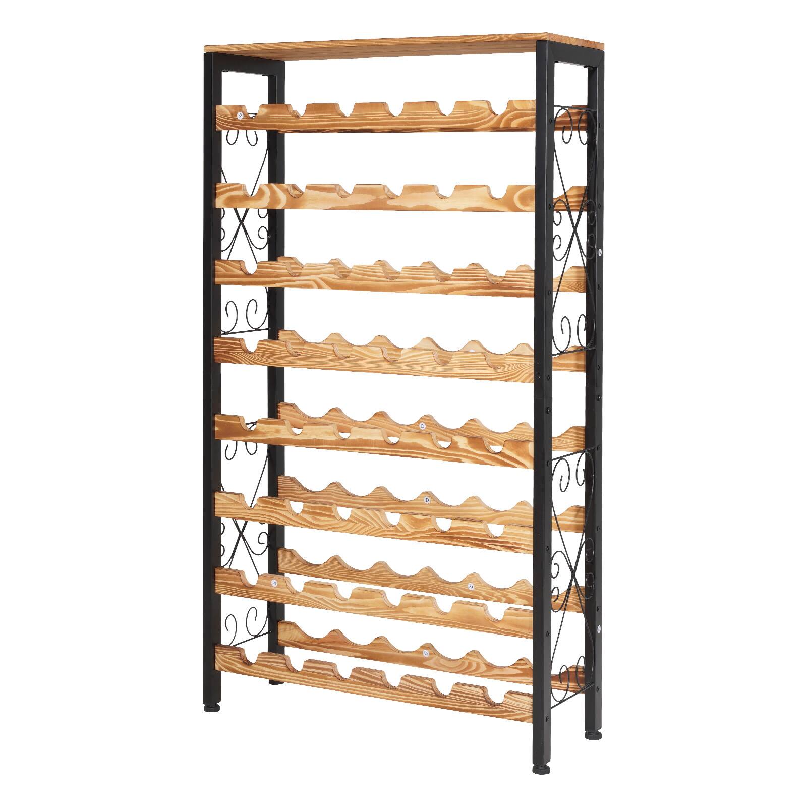 Alt View 5. VEVOR - 48 Bottle Wine Rack,8-Tier Iron Wine Bottle Holder With Wood Table Top,Freestanding Floor Display Wine Storage Shelves - Black.