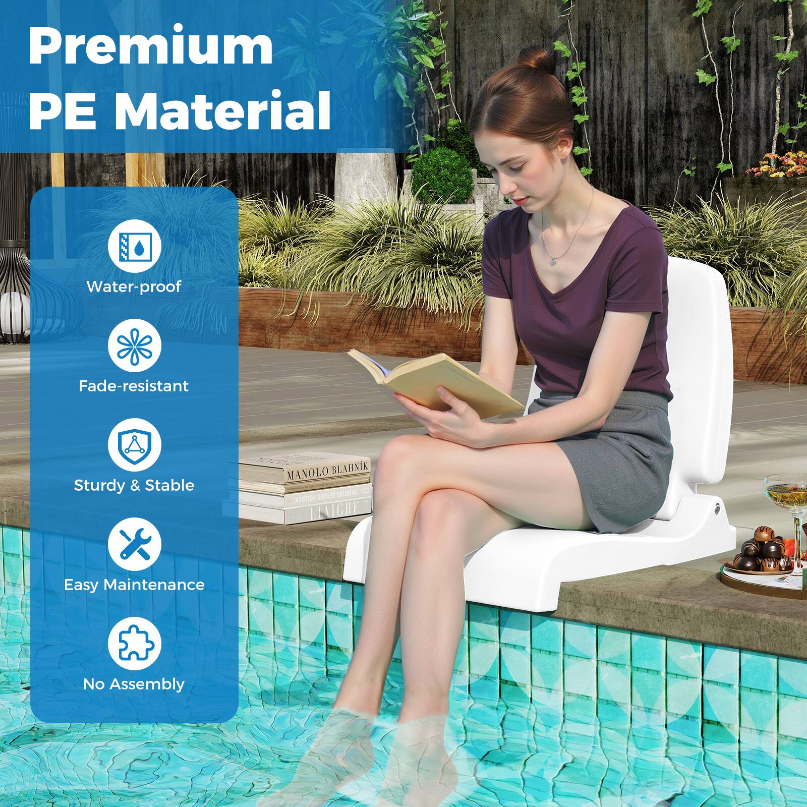 Premium PE Material

- Water-proof
- Fade-resistant
- Sturdy & Stable
- Easy Maintenance
- No Assembly