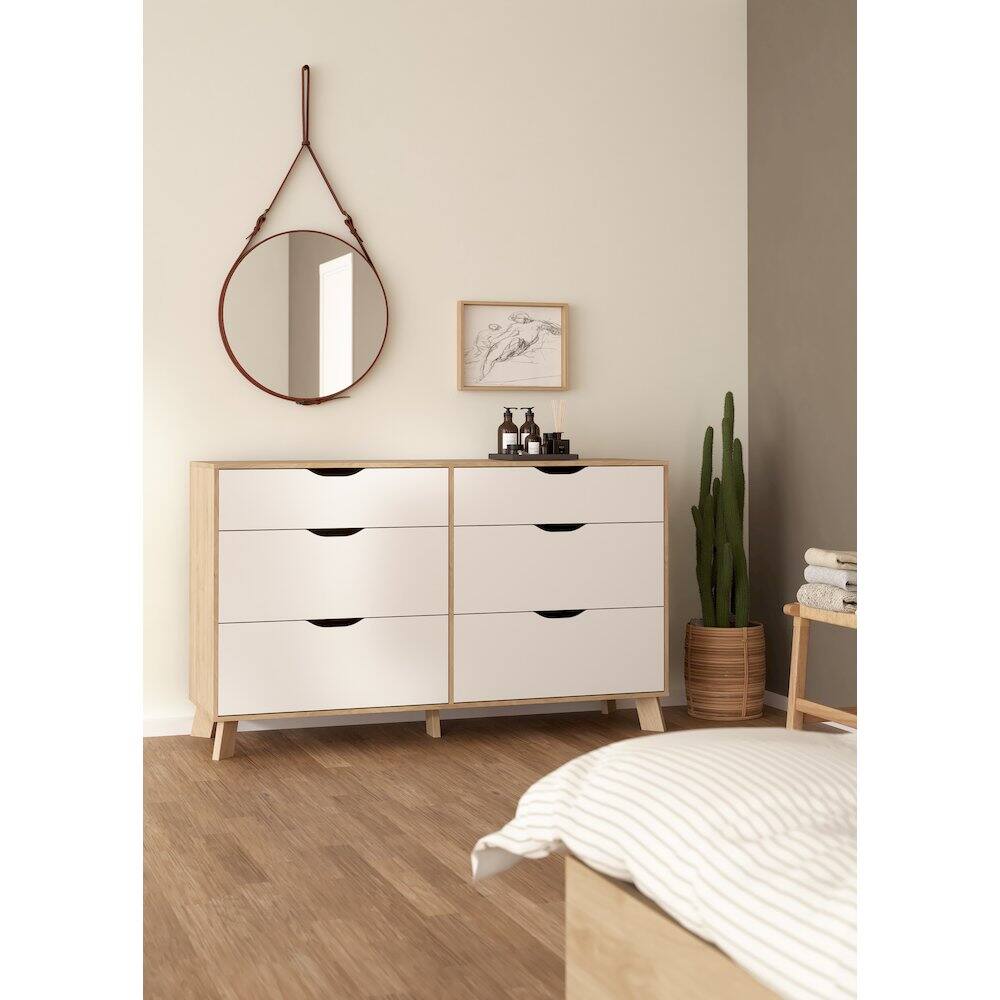 Alt View 5. Tvilum - Ikast 6 Drawer Double Dresser, Jackson Hickory/White - Brown.