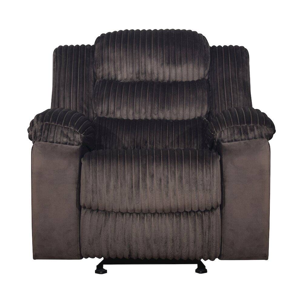Angle. New Classic Furniture - Willow Wood & Fabric Glider Recliner in Brown - Brown.