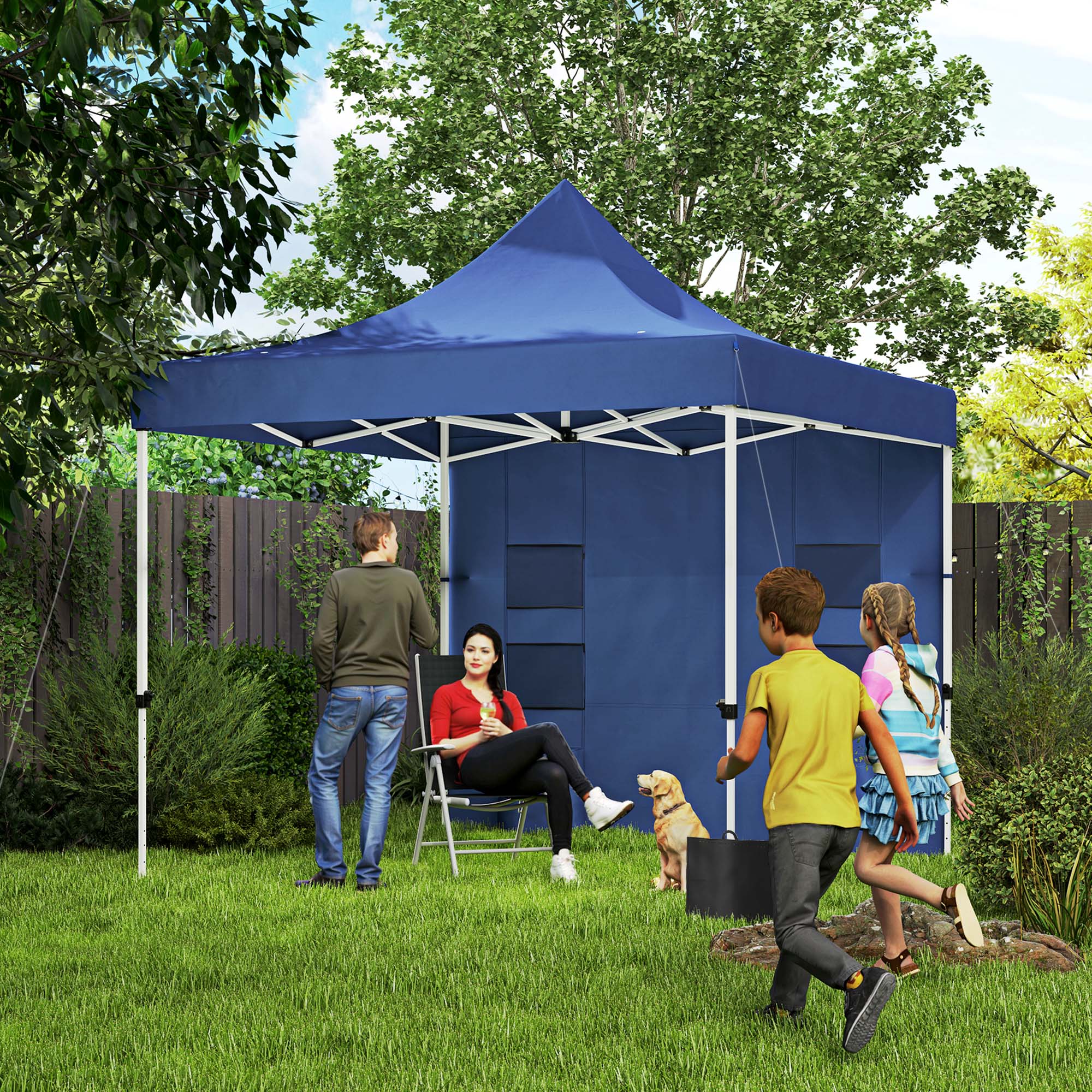 Alt View 1. Outsunny - 10' x 10' Heavy Duty Pop Up Canopy Tent with Sidewall, UPF50+ Instant Sun Shelter with Storage Pockets - Blue.