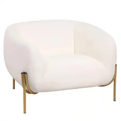 Front. LeisureMod - Zuno Modern Velvet Accent Chair, Gold Base Curved Armchair - High-Density Foam - White.
