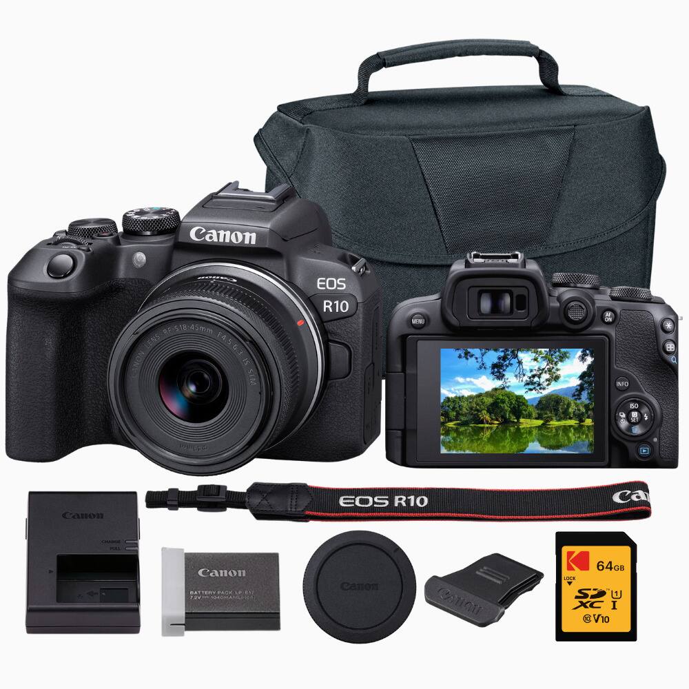 Canon RF-518-45mm LENS F4.5-6.3 CANON is STM  
EOS R10  
MENU  
AF on INFO 150  
12  

Canon  
EOS R10  
ca  
CHARGE FULL  
Canon BATTERY PACK LP-E4N  
Canon  
DONGO  
64GB LOCK U XC I @V10