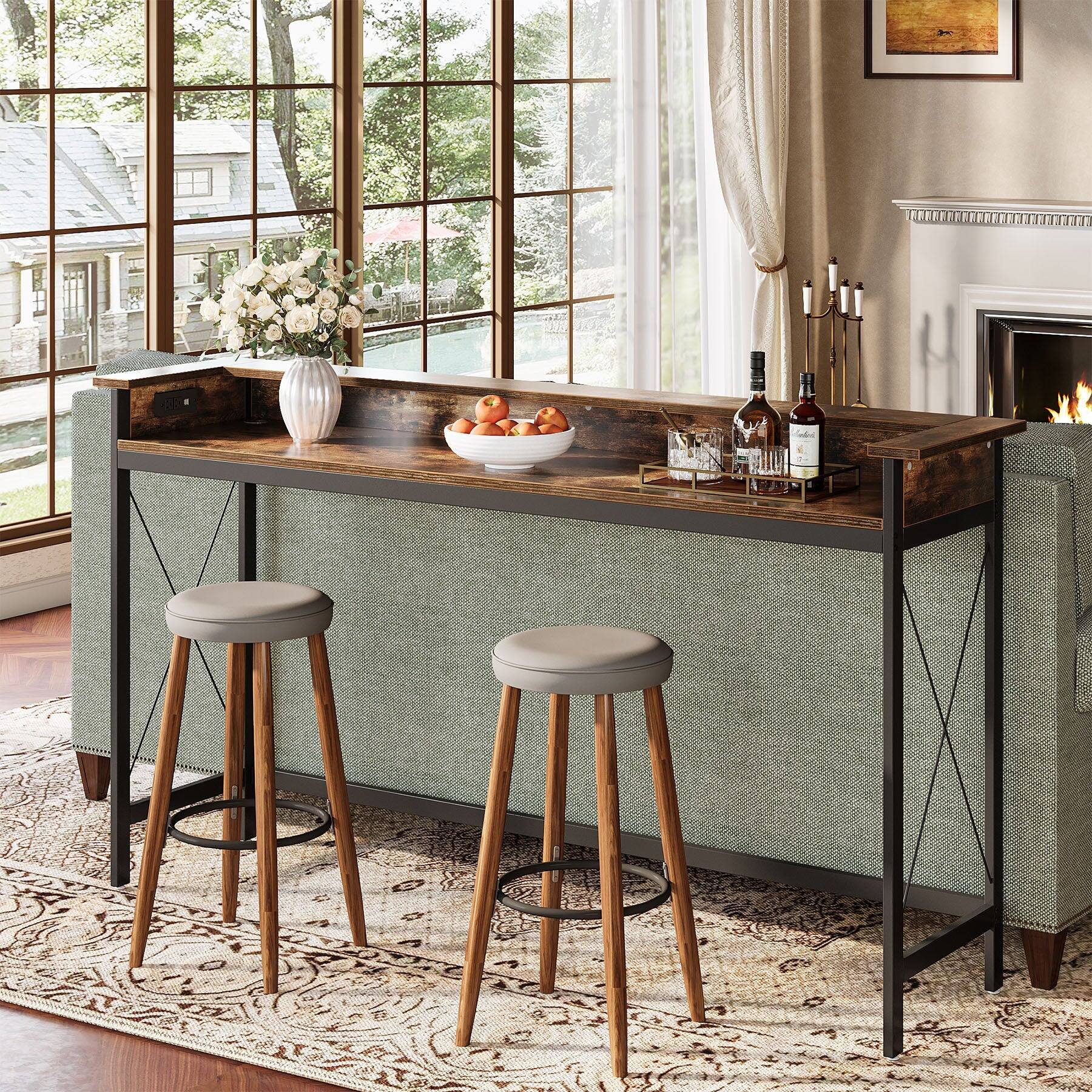 Angle. Tribesigns - Industrial Console Table with Metal Frame, Adjustable Feet and Rectangular Top for Entryway and Hallway - Brown.