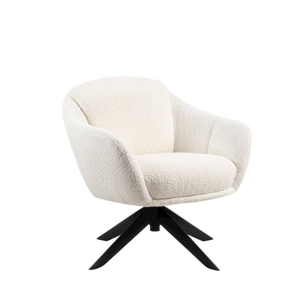 Front. New Classic Furniture - Fleming Metal and Fabric Swivel Lounge Chair in Ivory - White.