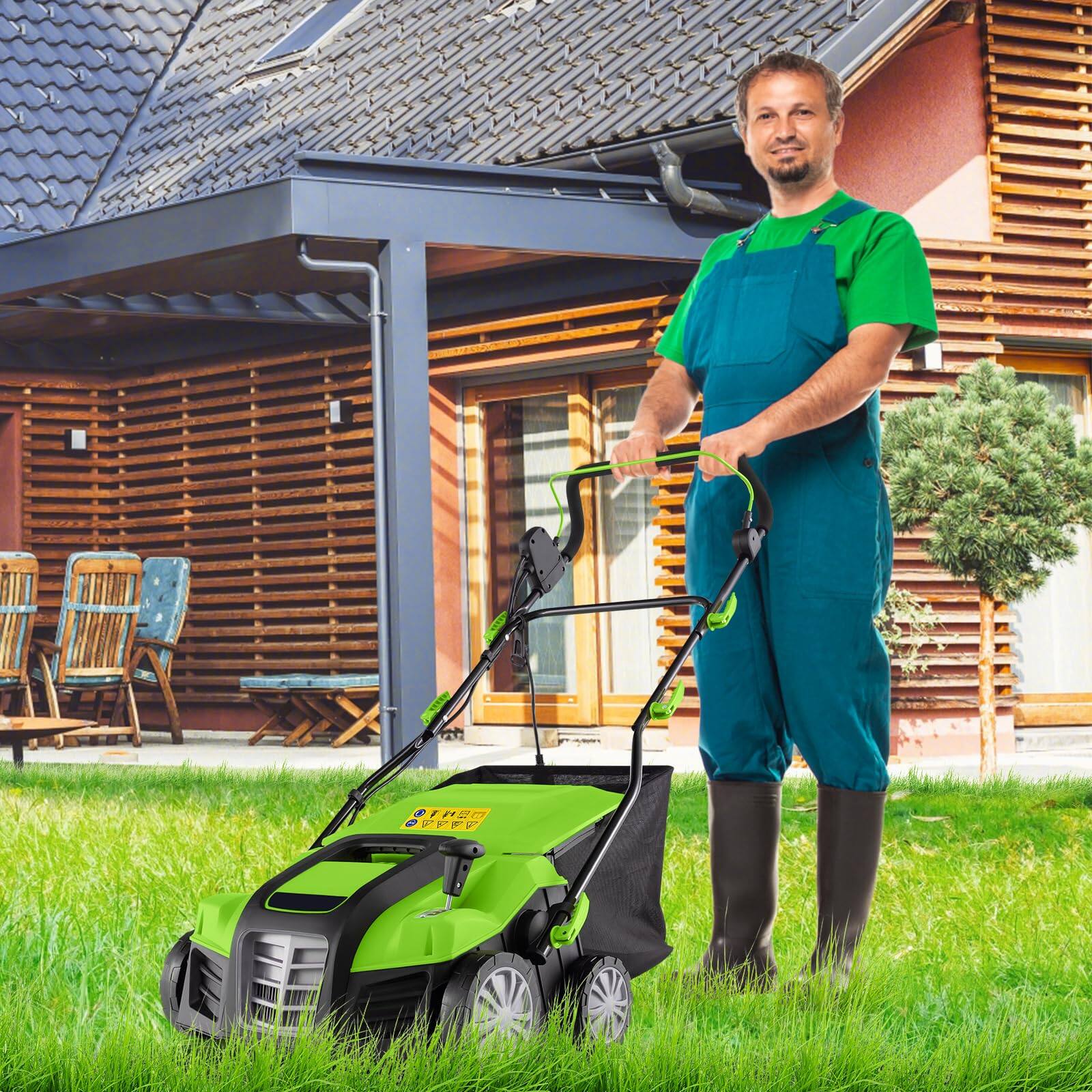 Alt View 1. Ecooso - 16" Electric Lawn Dethatcher and Scarifier with Collection Bag, Yard Thatch Remover.