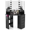 Front. Costway - Costway Corner Vanity Desk Cosmetic Vanity Station with LED Mirror,& Power Outlets Black - Black.