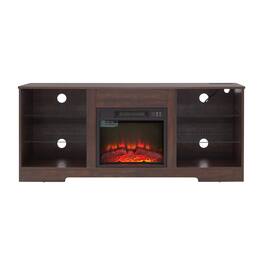 Boyel Living - 57.88-in Electric Fireplace TV Stand for TVs up to 62-in with Glass Shelves LED Lights USB Charging - Espresso