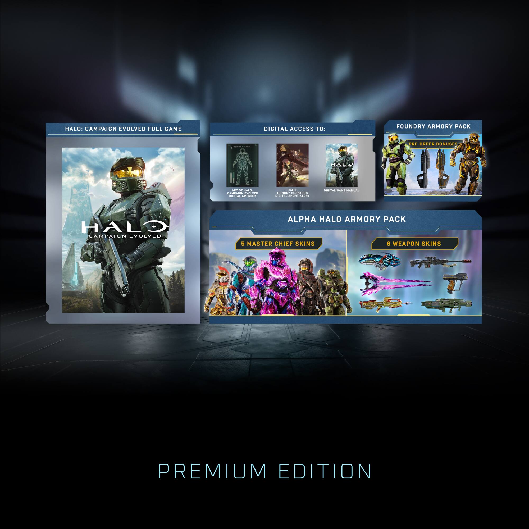 HALO: CAMPAIGN EVOLVED FULL GAME DIGITAL ACCESS TO: FOUNDRY ARMORY PACK R4 DROER BONUSE MALD ... - AL. notg - : H. I . .. aidade : n - M.  SHICT GIAT adiTes : Ad HALO CAMPAIGN EVOLVED ALPHA HALO ARMORY PACK 5 MASTER CHIEF SKINS 5 WEAPON SKINS PREMIUM EDITION