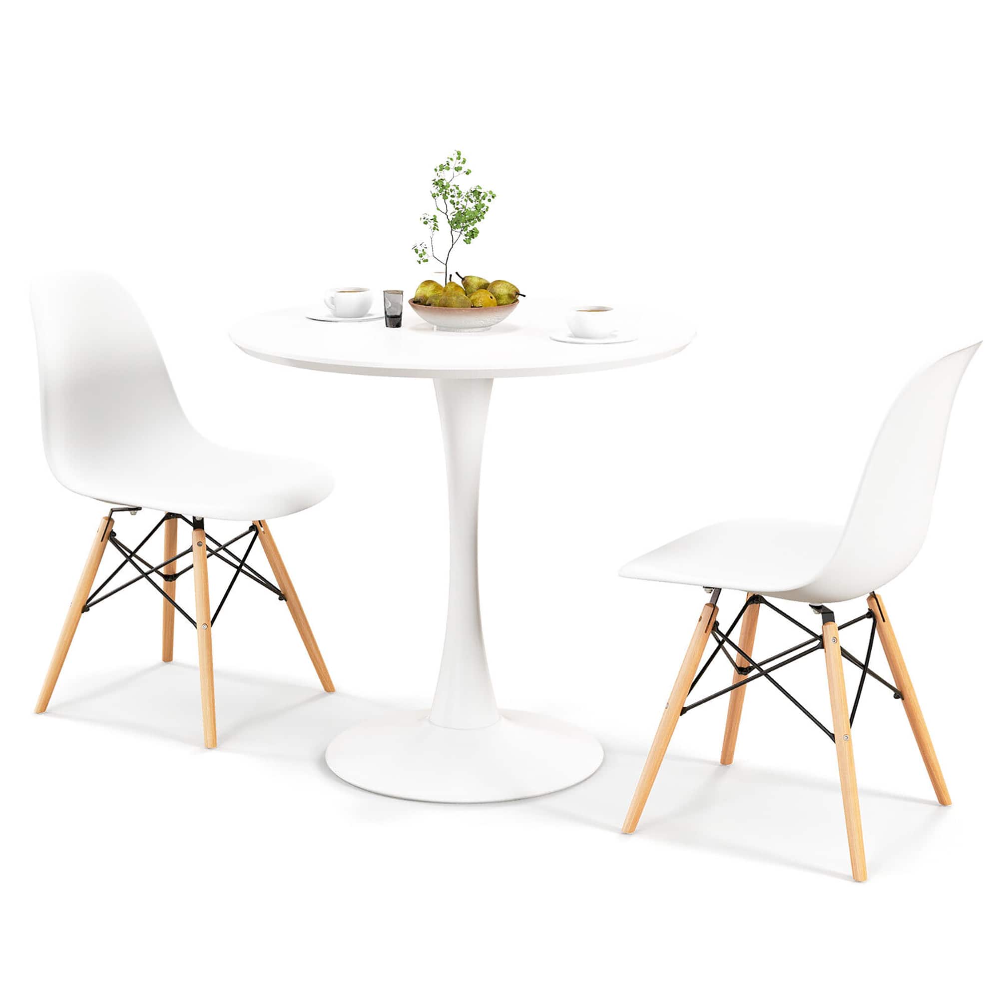 Gymax - 3 Piece Dining Kitchen Set Modern Round DiningTable Chairs Set for Small Space - White and Natural