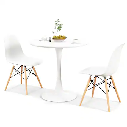 Front. Gymax - Gymax 3 Piece Dining Kitchen Set Modern Round DiningTable Chairs Set for Small Space - White and Natural.