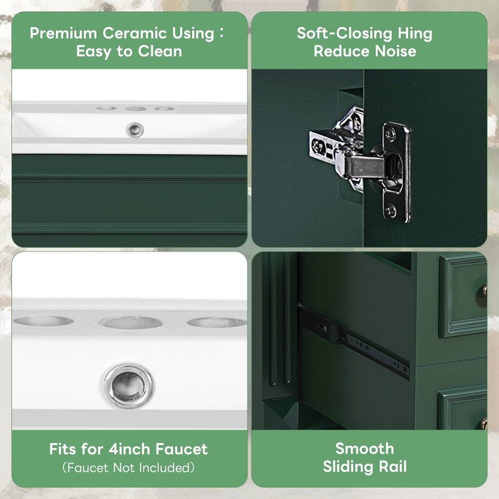 Premium Ceramic Using: Easy to Clean

Soft-Closing Hinge Reduce Noise

Fits for 4inch Faucet (Faucet Not Included)

Smooth Sliding Rail