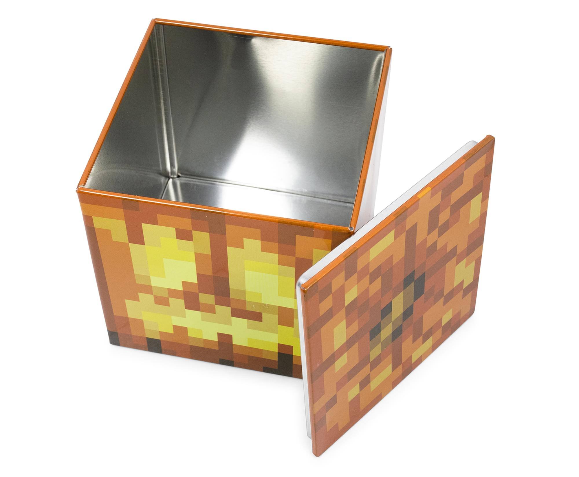 Alt View 1. Ukonic - Minecraft Jack O'Lantern Tin Storage Box Cube Organizer with Lid | 4 Inches - Brown.