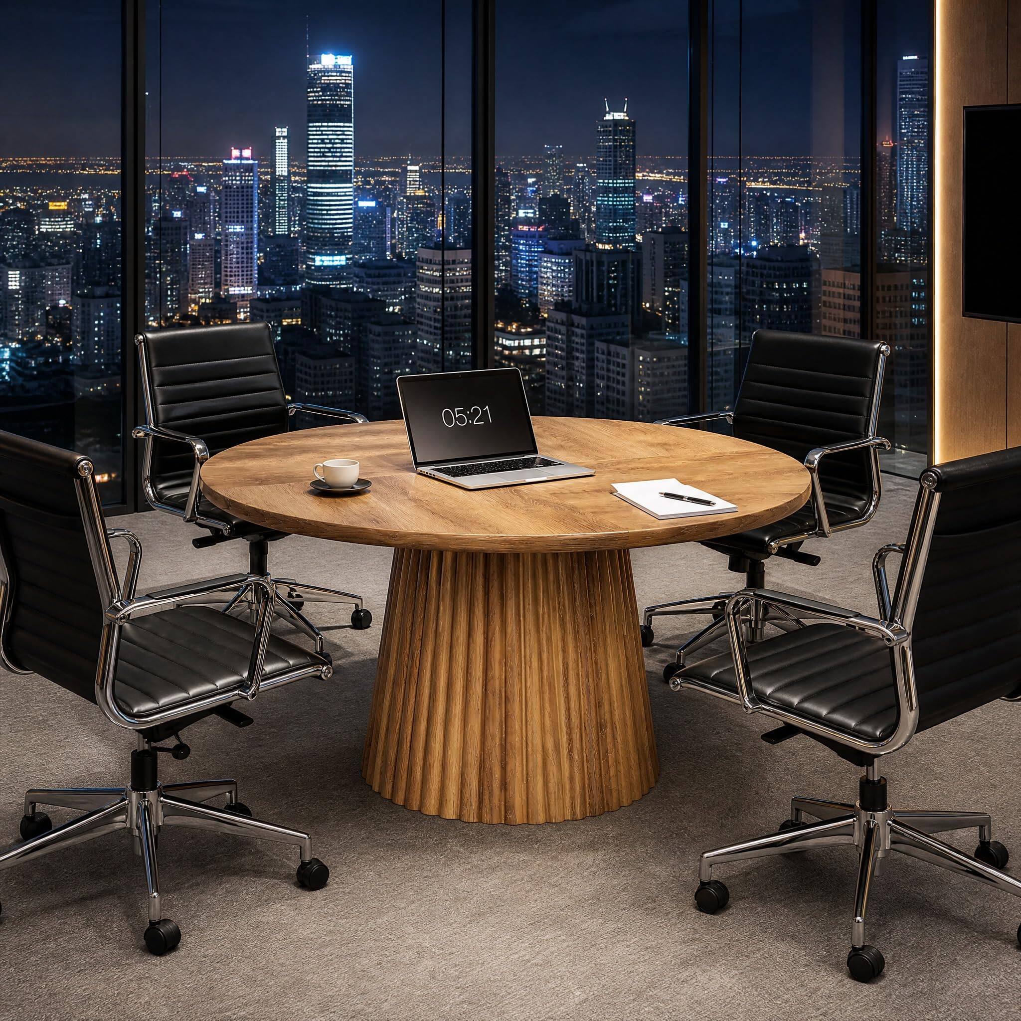 Back. Tribesigns - 47" Round Small Office Table with Thicken Tabletop for 4-6 - Brown.
