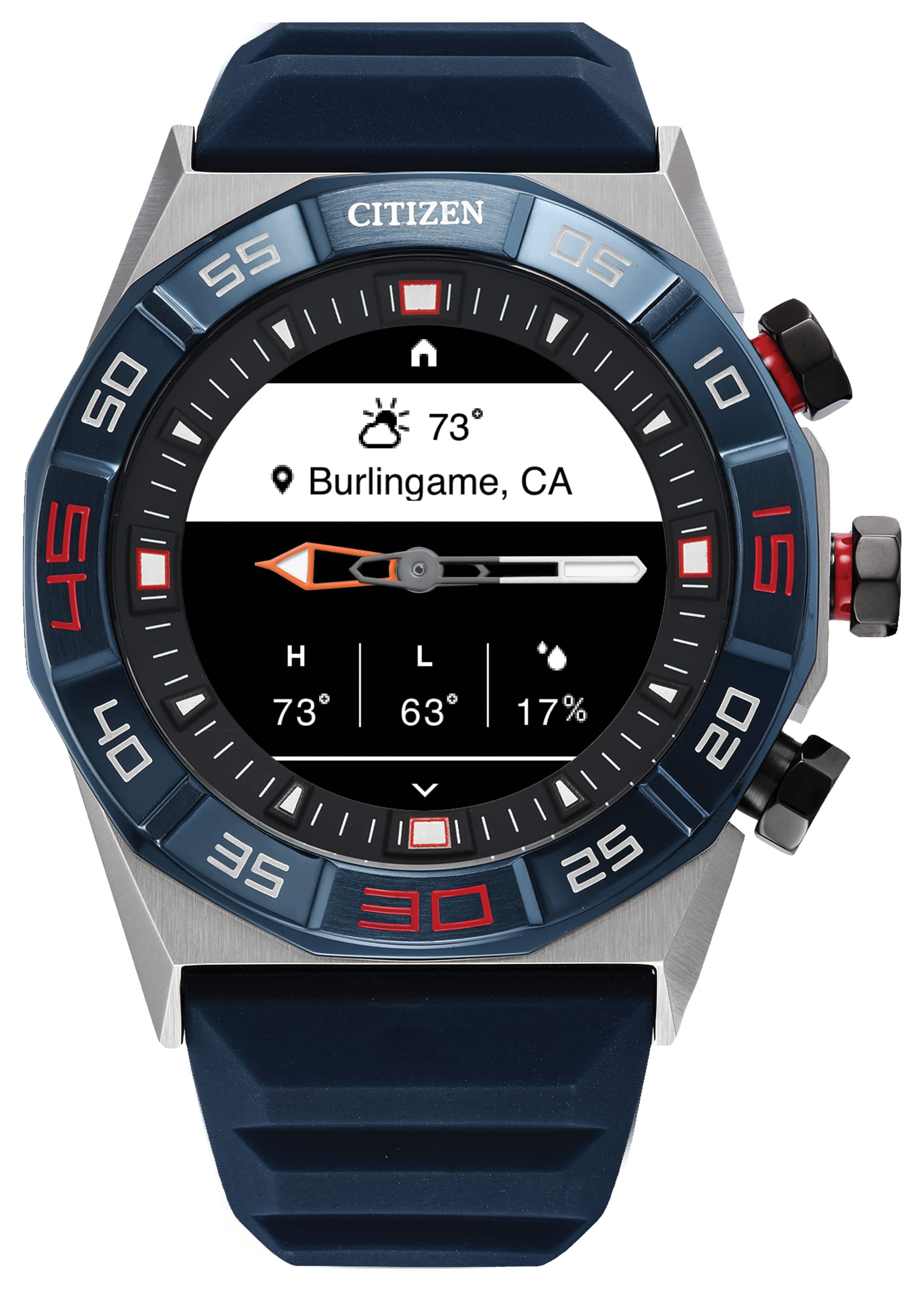 Alt View Zoom 1. Citizen - CZ Smart 44Mmm Unisex Stainless Steel Hybrid Sport Smartwatch with Silicone Strap - Silver.