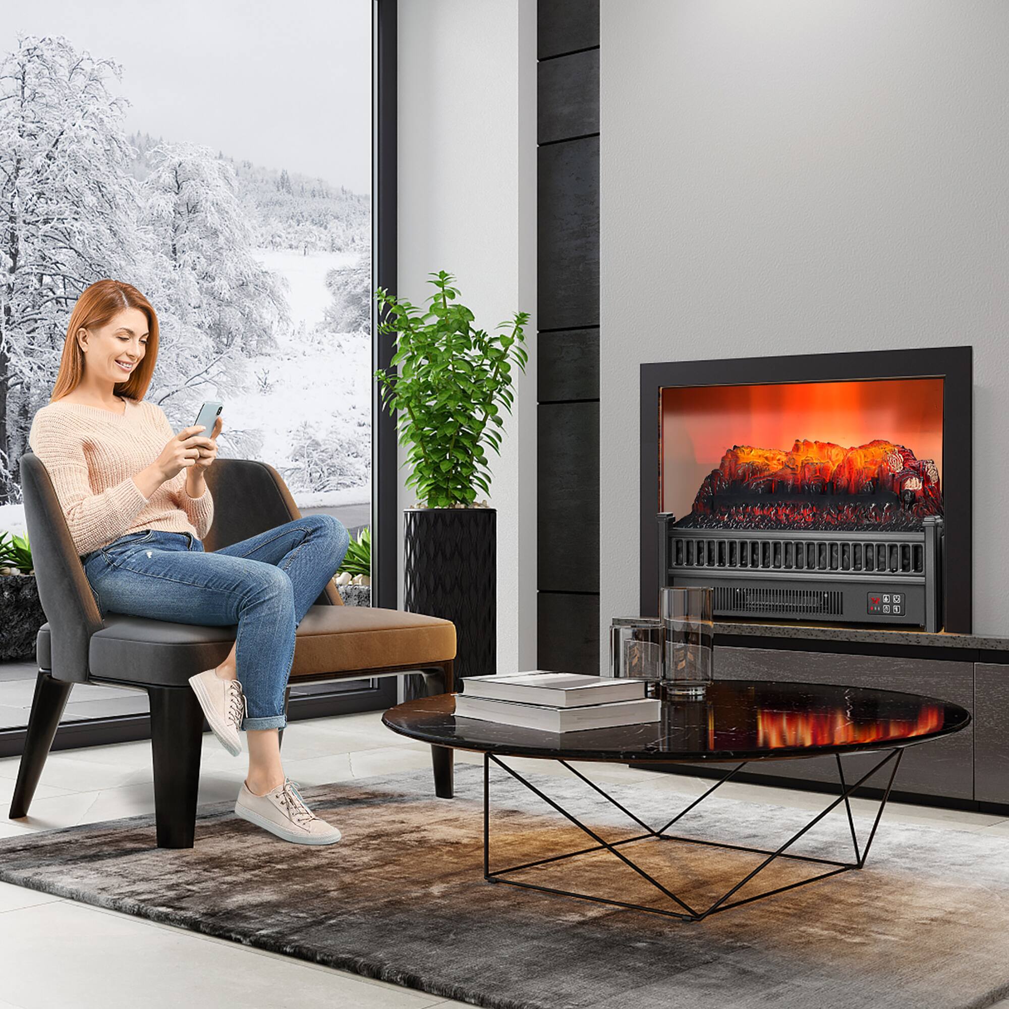 Alt View 3. Costway - Costway 23"  Electric Fireplace Log Set Heater W/ Remote Control Realistic Flame 1400W - Black.