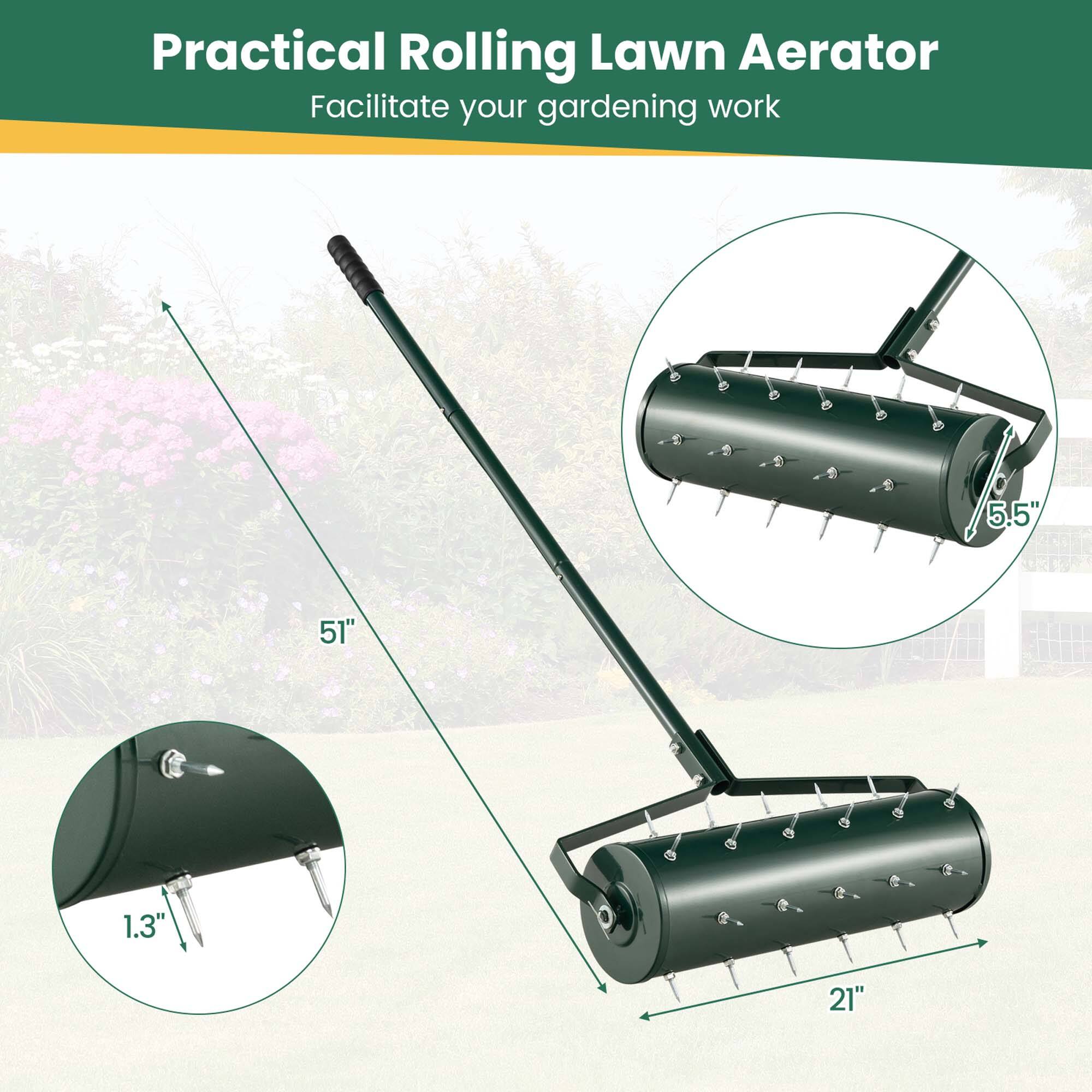 Practical Rolling Lawn Aerator  
Facilitate your gardening work  

5.5"  
51"  
1.3"  
21"