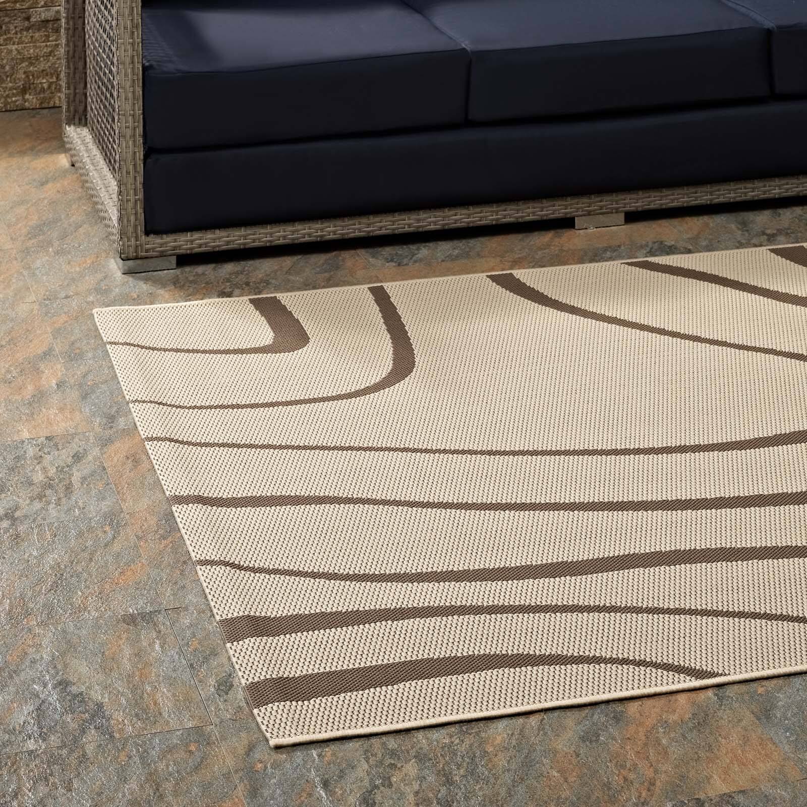 Back. Modway - Surge Swirl Abstract Indoor and Outdoor Area Rug - Light and Dark Beige.