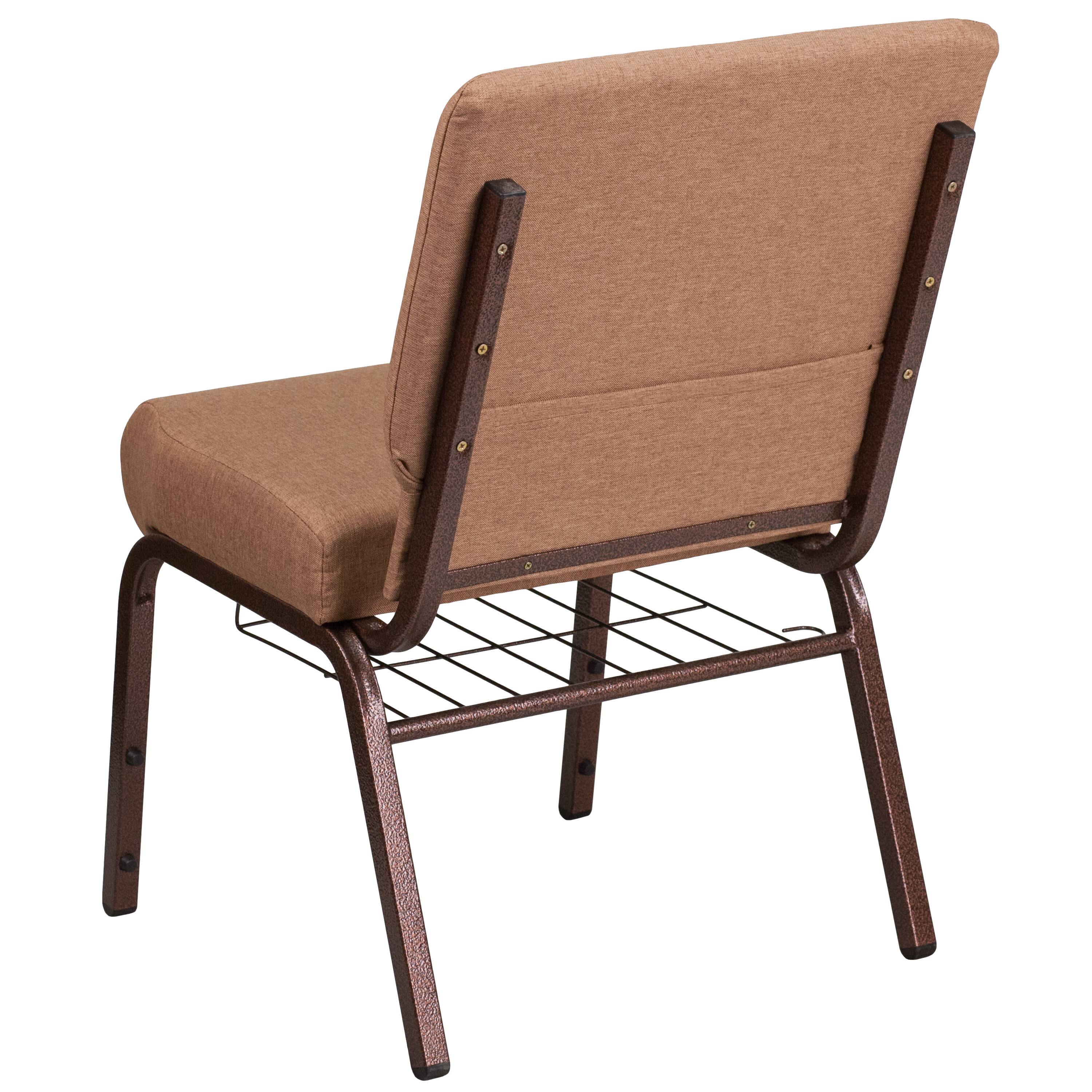 Alt View 5. Emma + Oliver - 21"W Church/Reception Guest Chair with Communion Cup Book Rack - Caramel Fabric/Copper Vein Frame.