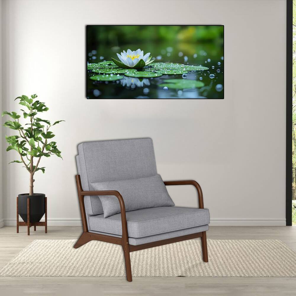 Front. Hivvago - Contemporary Upholstered Armchair with Wooden Armrests and Back Cushion - Gray.