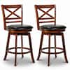 Front. Costway - Costway 25" Swivel Counter Barstools Set of 2 with Backrest & Faux Leather Upholstered Seat - Antique Walnut,Black.