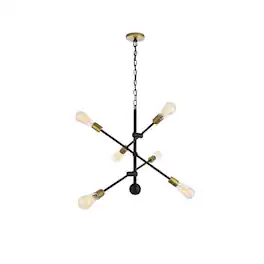 Living District - Axel 6 Lights Black Pendant - Black And Brass