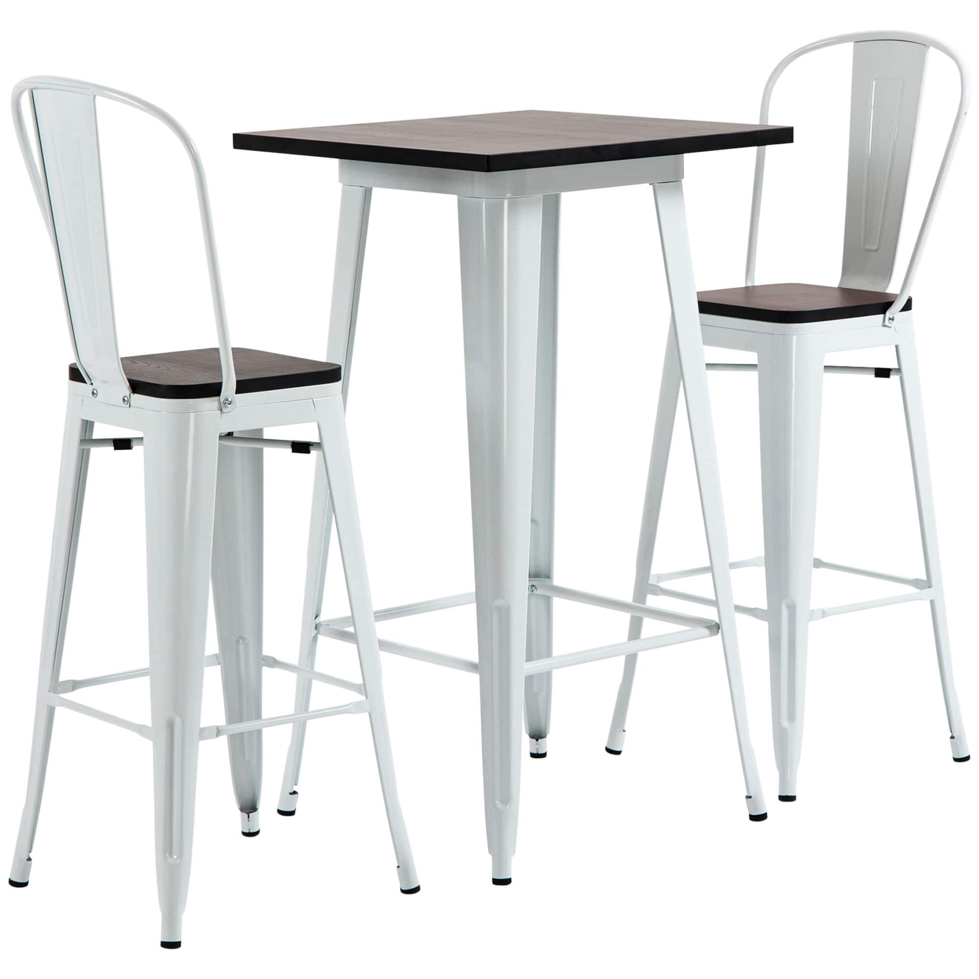 Homcom - Piece Industrial Dining Table Set, Bar Height Bar Table and Chairs Set with Footrests for Bistro - White