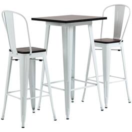 Homcom - Piece Industrial Dining Table Set, Bar Height Bar Table and Chairs Set with Footrests for Bistro - White