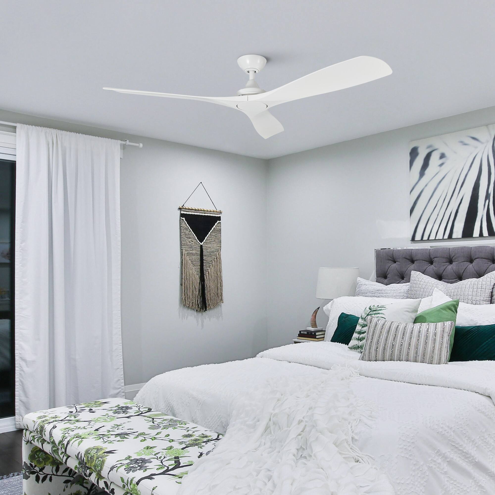 Angle. Parrot Uncle - 52-inch Indoor Outdoor Modern Matte White Ceiling-Fan with 6-Speed Remote Control - White.
