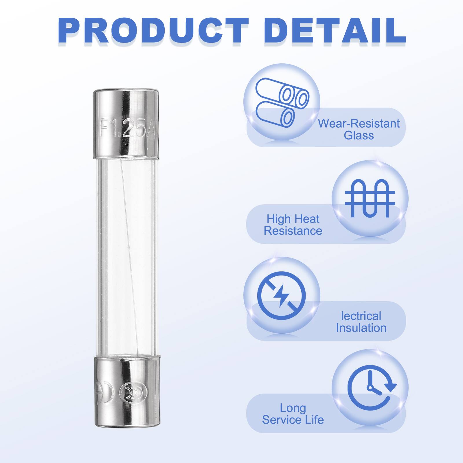 PRODUCT DETAIL F1.25A  
- Wear-Resistant Glass  
- High Heat Resistance  
- Electrical Insulation  
- Long Service Life